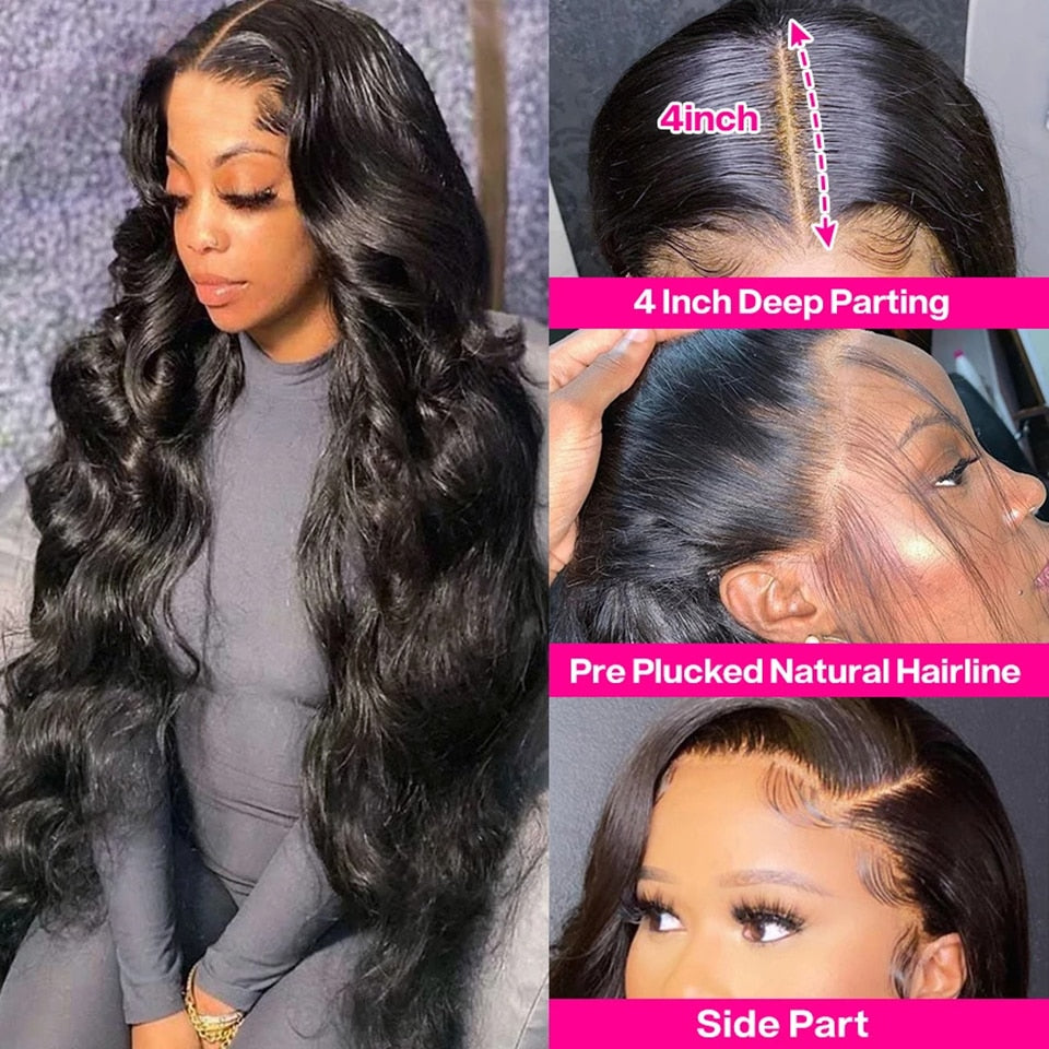 30 Inch Wavy Body Wave Lace Front Wig 13x4 HD Transparent Lace 100% Human Hair