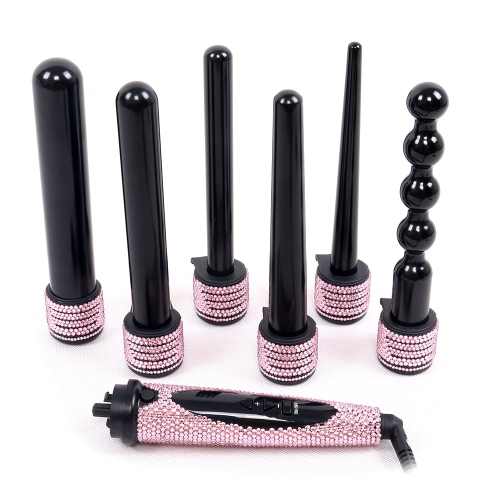 6 in1 Crystal Hair Curler Wand Set Styling Tools