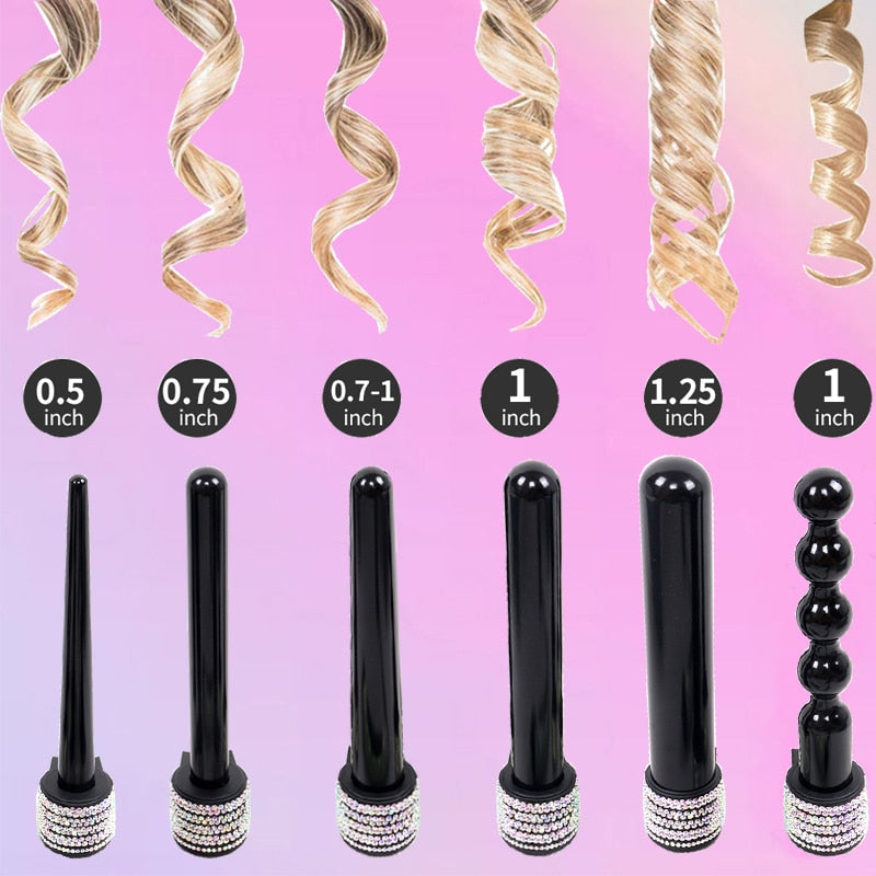 6 in1 Crystal Hair Curler Wand Set Styling Tools