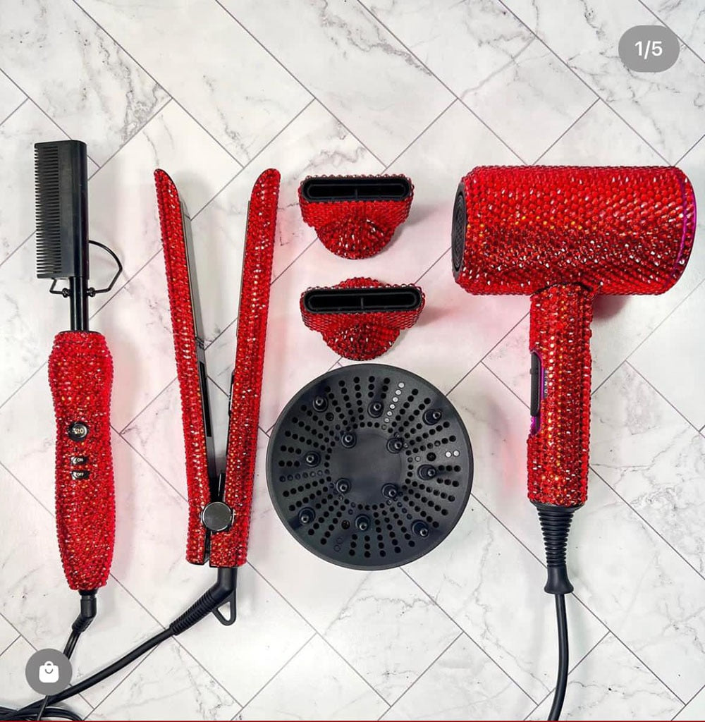 3-Piece Styling Tools Hair Dryer, Flat Irons, Hot Comb