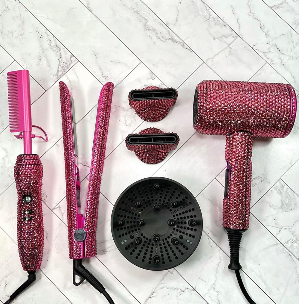 3-Piece Styling Tools Hair Dryer, Flat Irons, Hot Comb