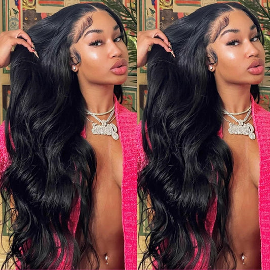 30 Inch Wavy Body Wave Lace Front Wig 13x4 HD Transparent Lace 100% Human Hair