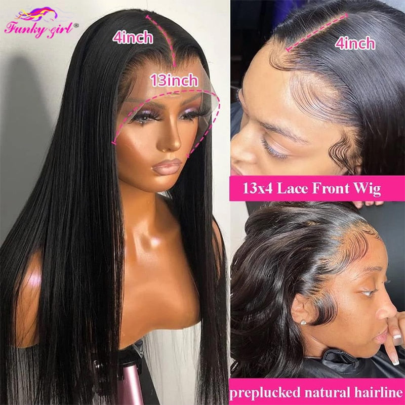 360 Transparent Lace Front Human Hair Wigs Brazilian Straight Glueless 13x4 Lace Frontal Wig Preplucked